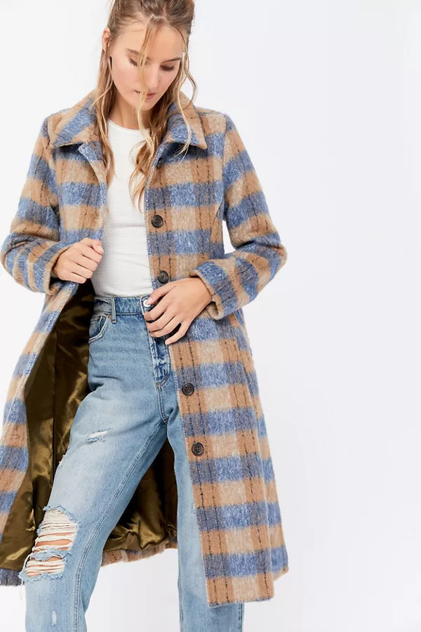 UO Rita Plaid Brushed Wool Coat | Urban Outfitters (US and RoW)