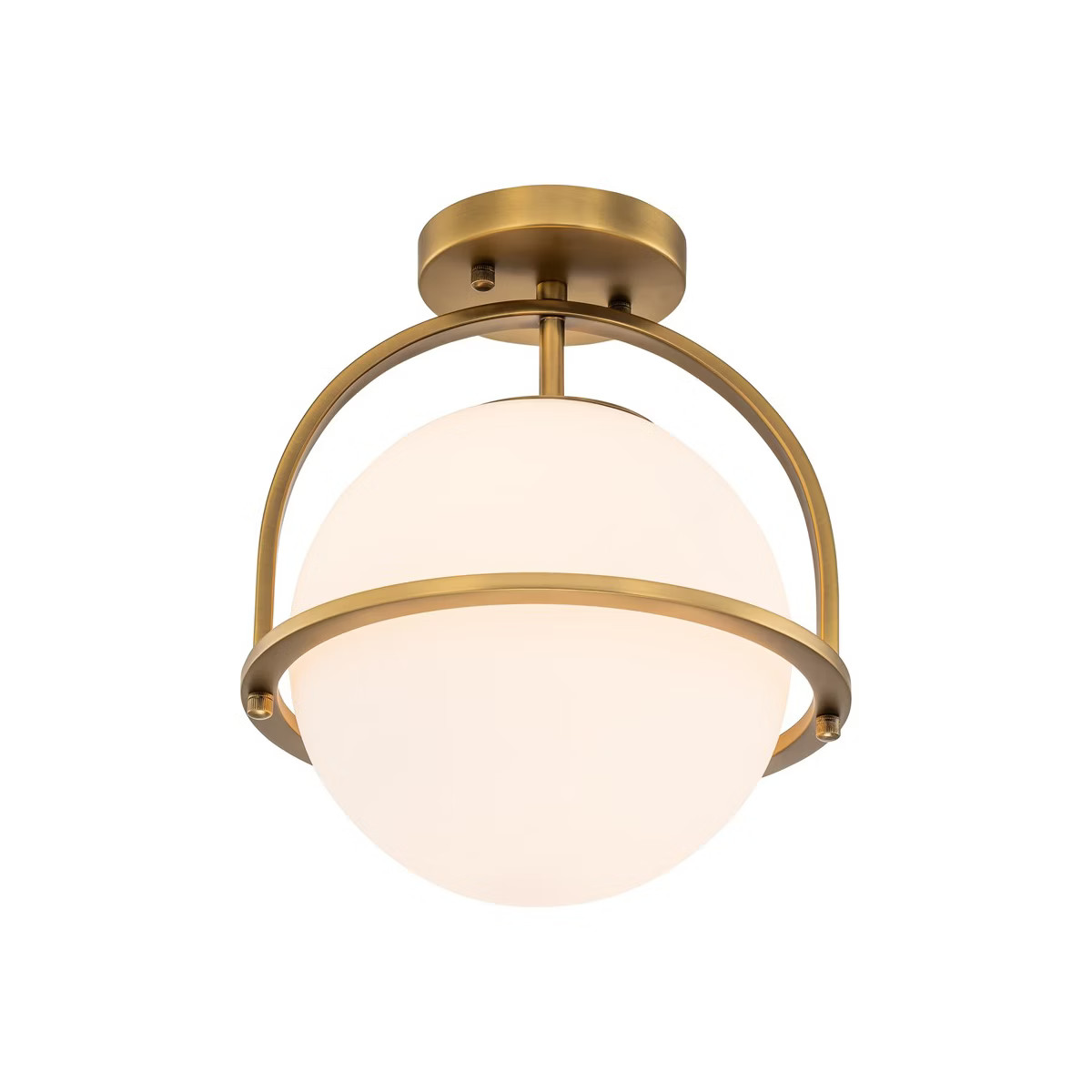 C Cattleya 1-Light Antique Brass Sphere Semi Flush Mount with Opal Glass Shade | Target