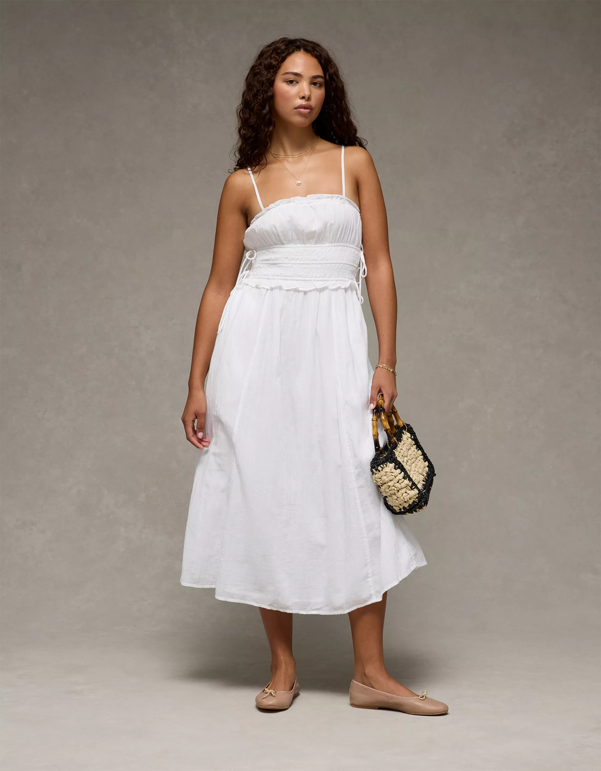 AE Corded Smocking Midi Dress | American Eagle Outfitters (US & CA)