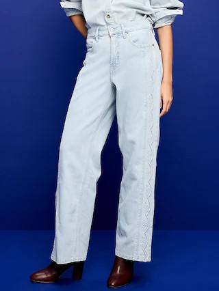 Extra High-Waisted Embroidered Wide-Leg Jeans | Old Navy (CA)