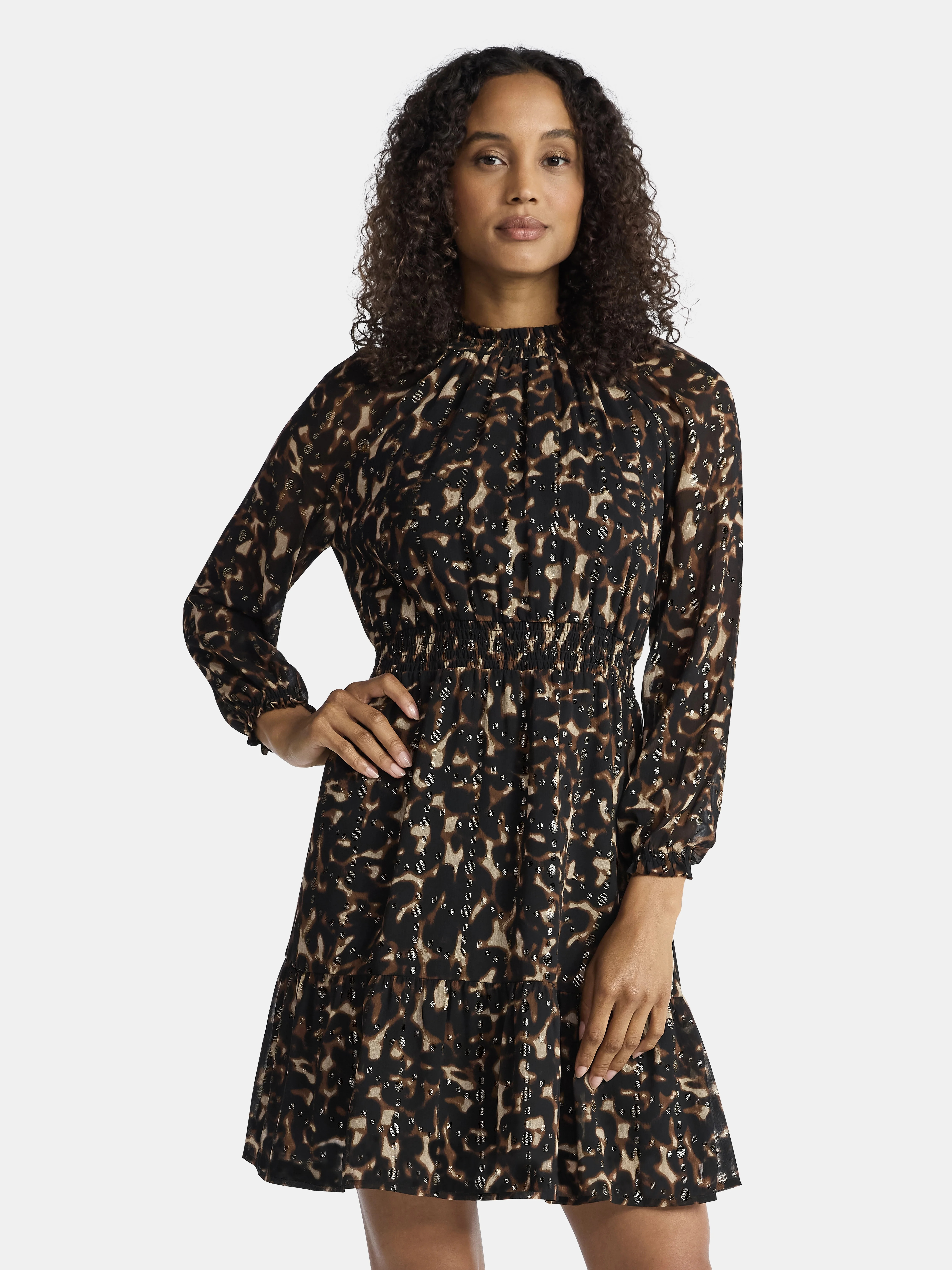 Time and Tru Women's Smocked Mini Dress with Long Sleeves, Sizes XS-XXXL | Walmart (US)