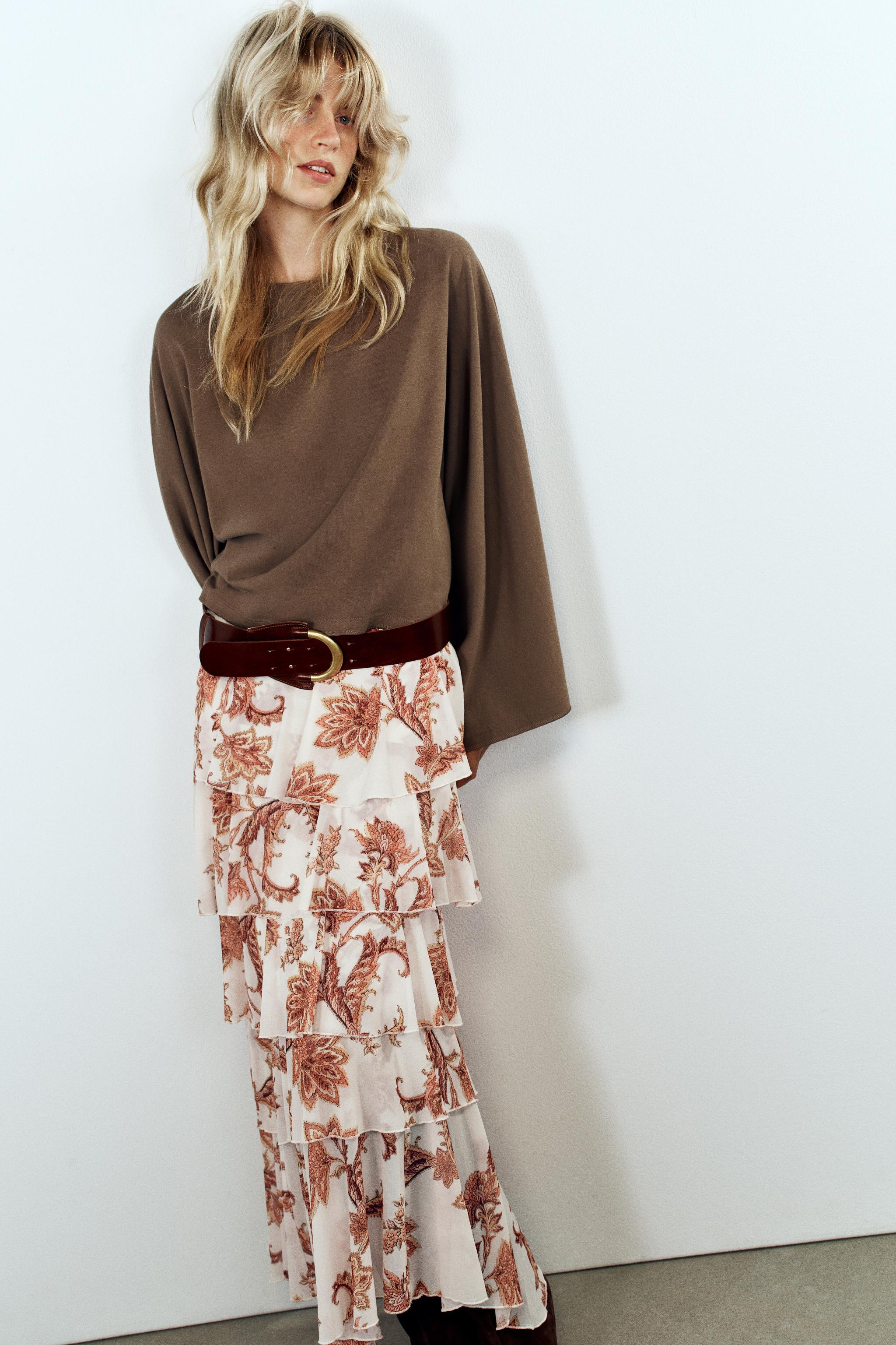 PRINTED RUFFLE SKIRT | Zara US