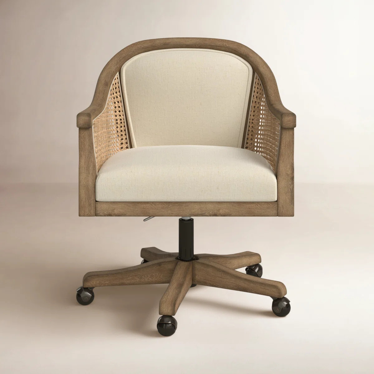 Ackeron Farmhouse 23.5"W Rattan Upholstered Office Task Chair with Solid Wood Arms and Base | Wayfair North America