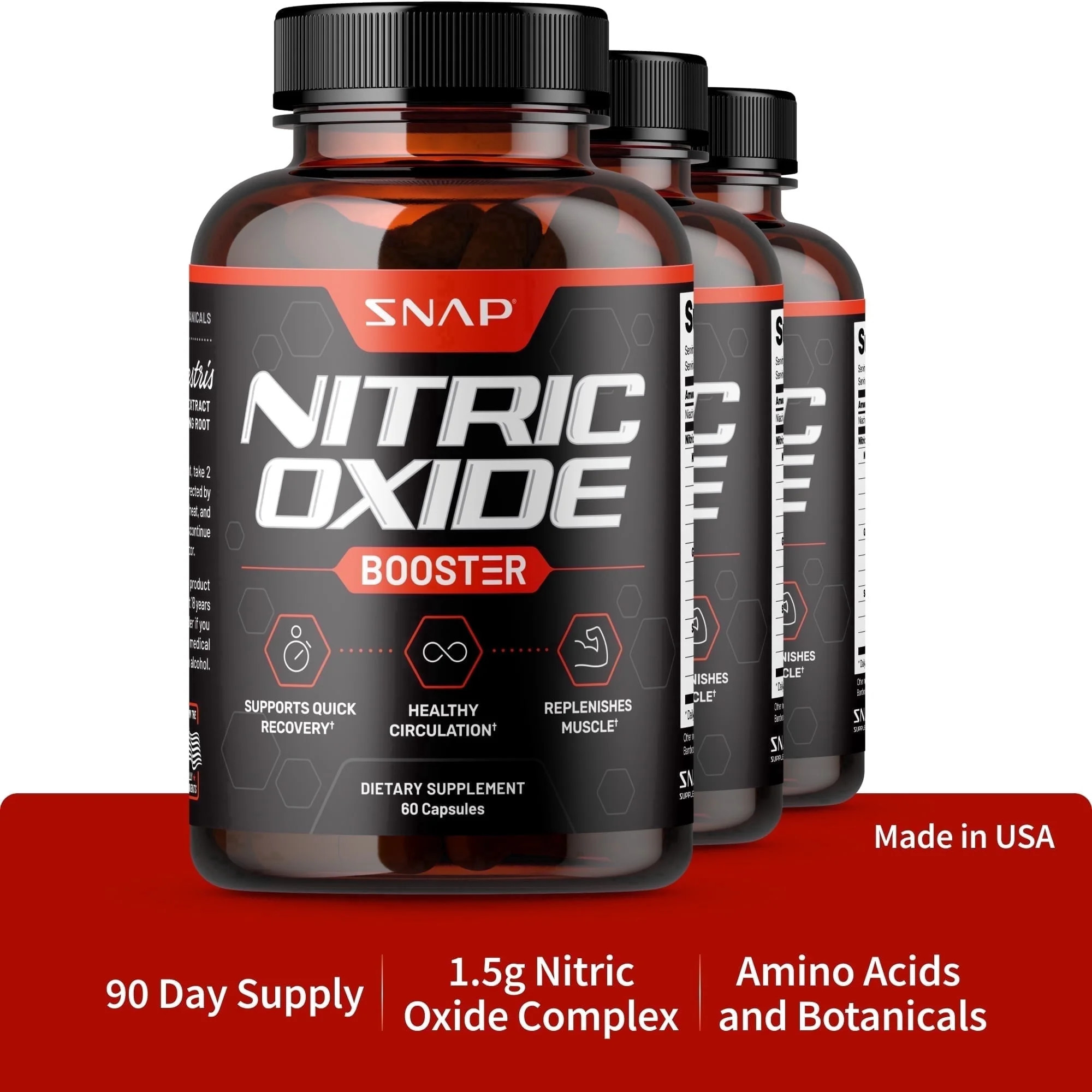 Snap Nitric Oxide Booster Capsules, Pre Workout Amino Acid Supplement for Energy & Circulation Su... | Walmart (US)