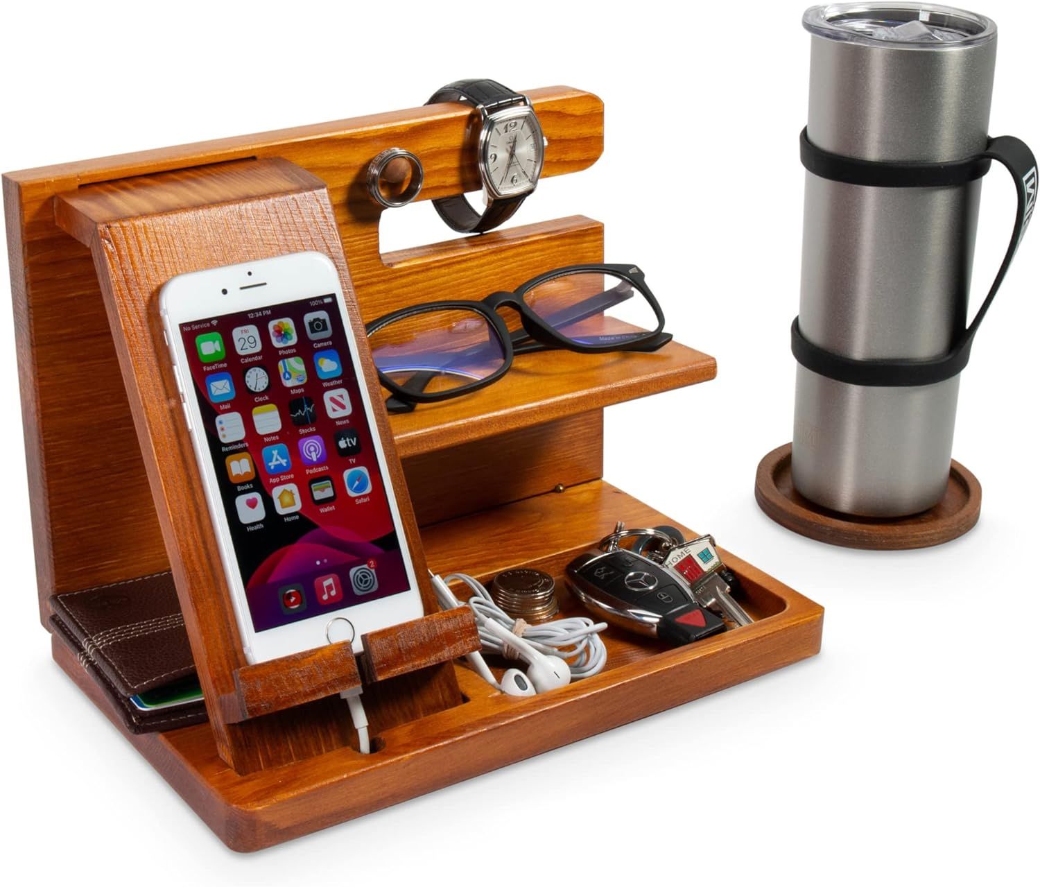 Wooden Docking Station Men and Nightstand Organizer for Men - Wooden Phone Docking Station - Fold... | Amazon (US)