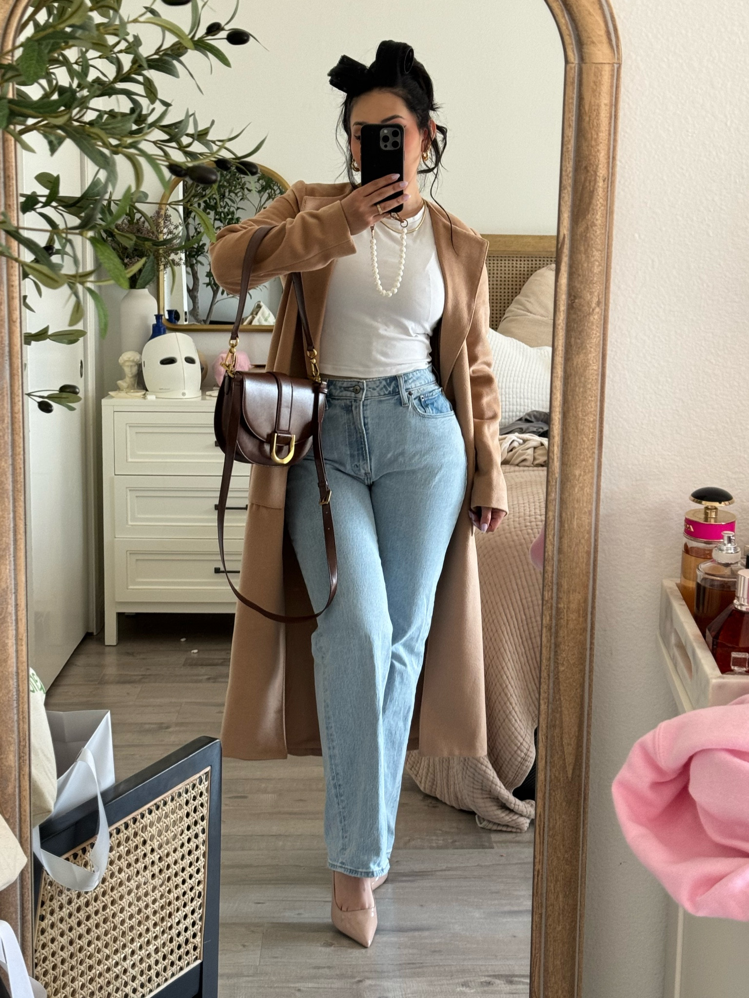 The perfect spring transition outfit 🫶🏼 wearing size medium in top and coat and size 6/28 in jeans! Also these shoes are sooo extremely comfy 

#LTKfindsunder100 #LTKsalealert #LTKstyletip