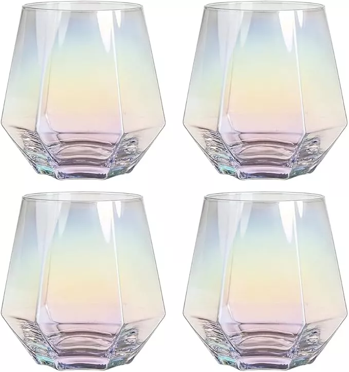 Iridescent Hexagonal Stemless Cocktail Glass Set