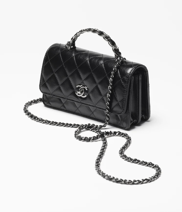 Shiny Crumpled Calfskin, Strass & Ruthenium-Finish Metal | Chanel, Inc. (US)