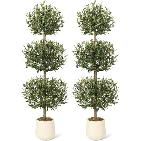 5FT Artificial Olive Triple Ball Topiary Trees with Moss & Inner Pot, Outdoor Indoor Realistic Fake Shrubs Trees, Faux Plants Round Bushes Fake Shrubs Potted for Home Offices Porch Decor Set of 2 | Walmart (US)