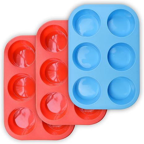 homEdge 6-Cup Silicone Muffin Pan, Pack of 3 Non-Stick Muffin Cupcake Molds-Blue and Red | Amazon (US)