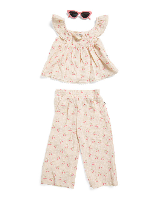 Toddler Girls 3pc Cherry Gauze Top And Pants With Sunglasses Set | Toddler Girls (2t-5t) | Marsha... | Marshalls