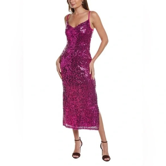 [taylor] sequin cowl neck midi/maxi evening dress magenta 12 | Poshmark