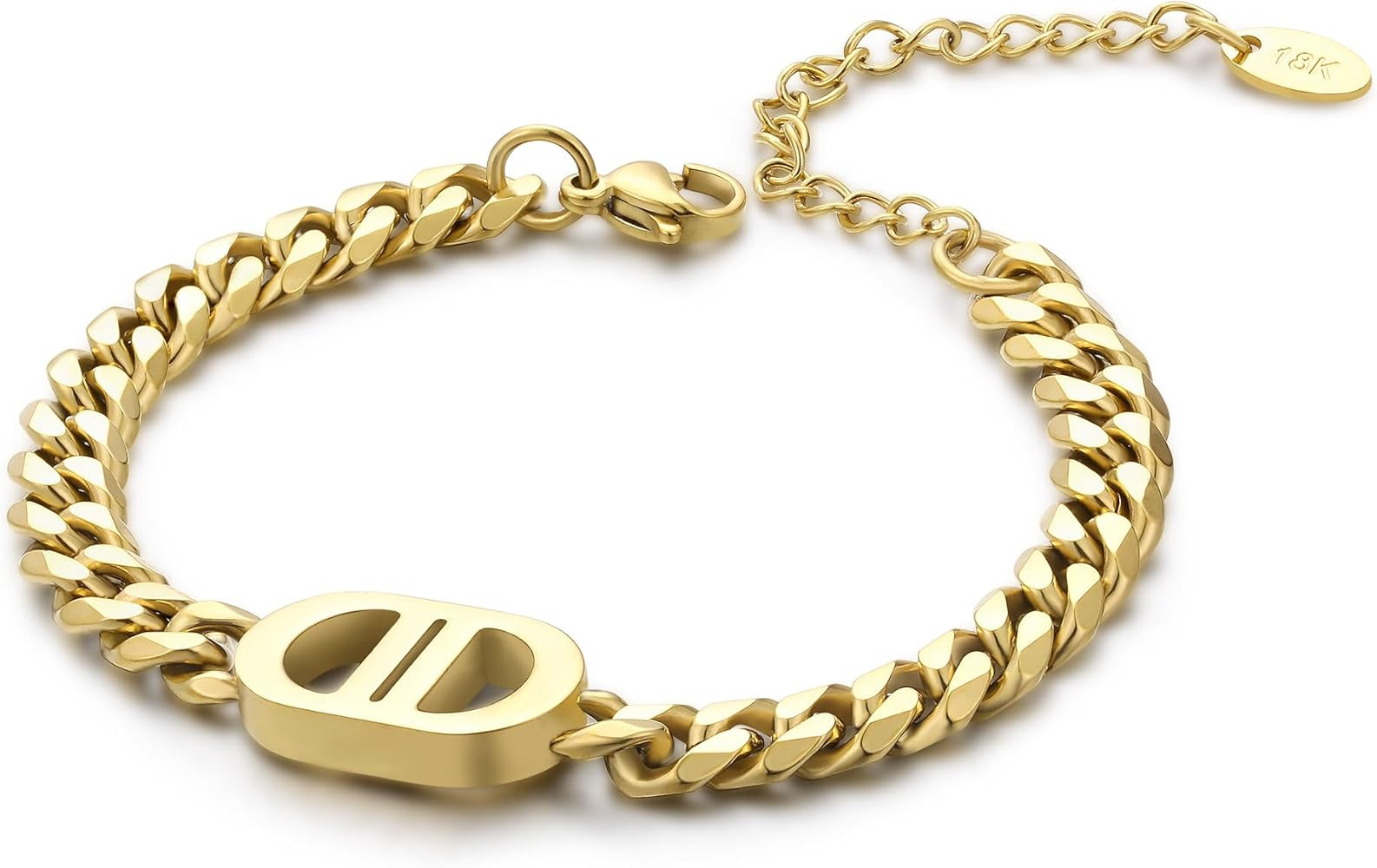 Womens 18K Real Gold Plated Initial Necklace Choker with Double D Letter, 6mm 316L Stainless Stee... | Amazon (US)