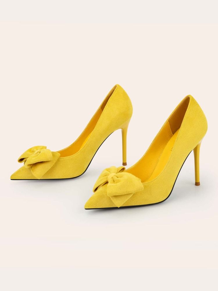 Suede Bow Decor Point Toe Stiletto Heeled Court Pumps | SHEIN