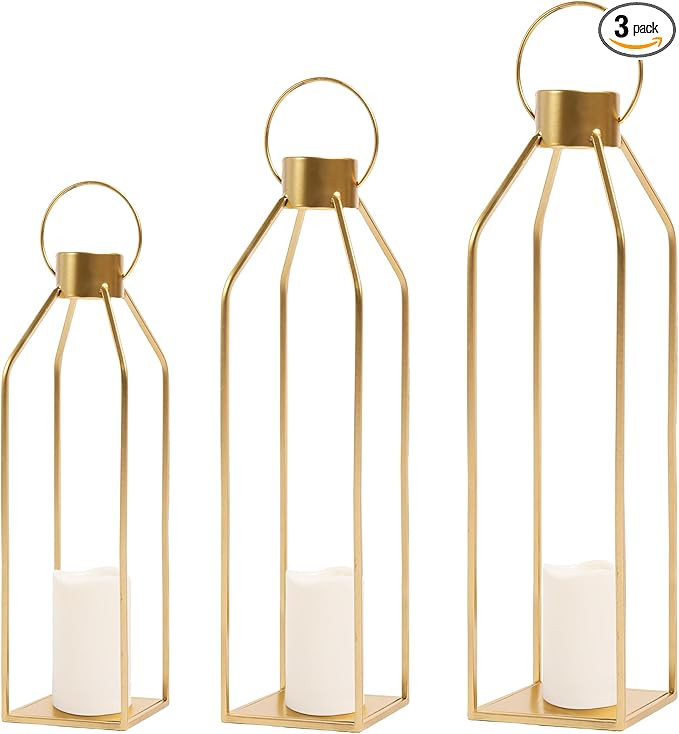 HPC DECOR Modern Farmhouse Lantern Decor- 22''19''16''Tall Large Gold Metal Candle Lanterns for H... | Amazon (US)