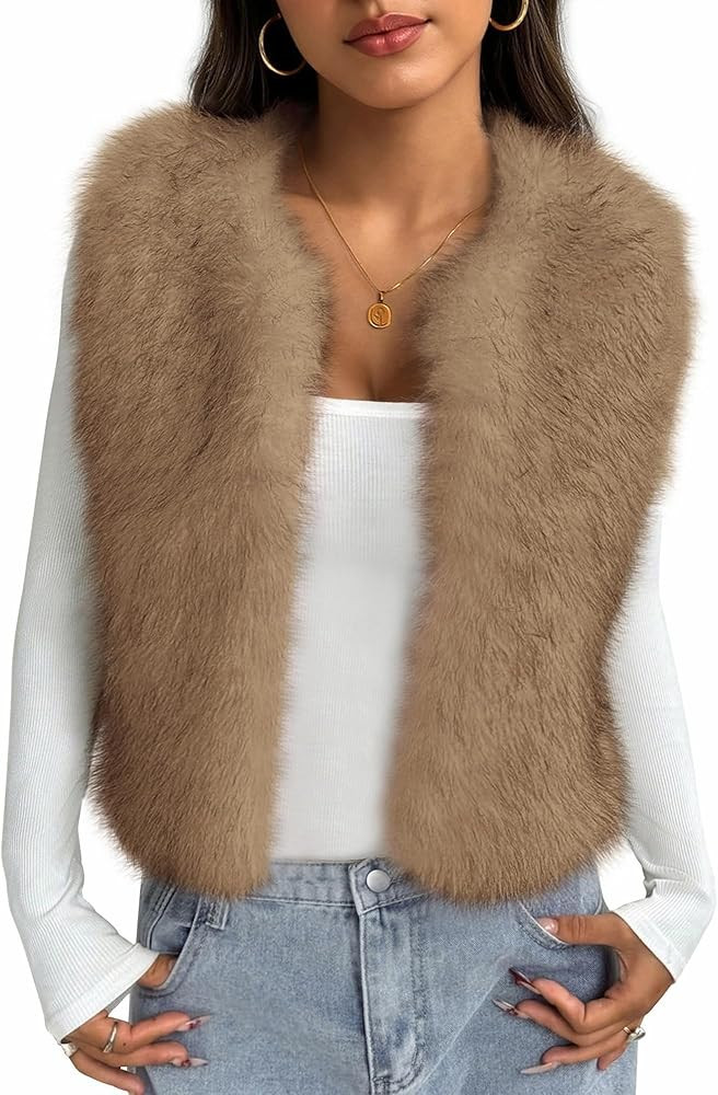 BTFBM Faux Fur Vest Women Fall Fashion 2025 Sleeveless Fuzzy Jacket Fluffy Coats Winter Clothing ... | Amazon (US)