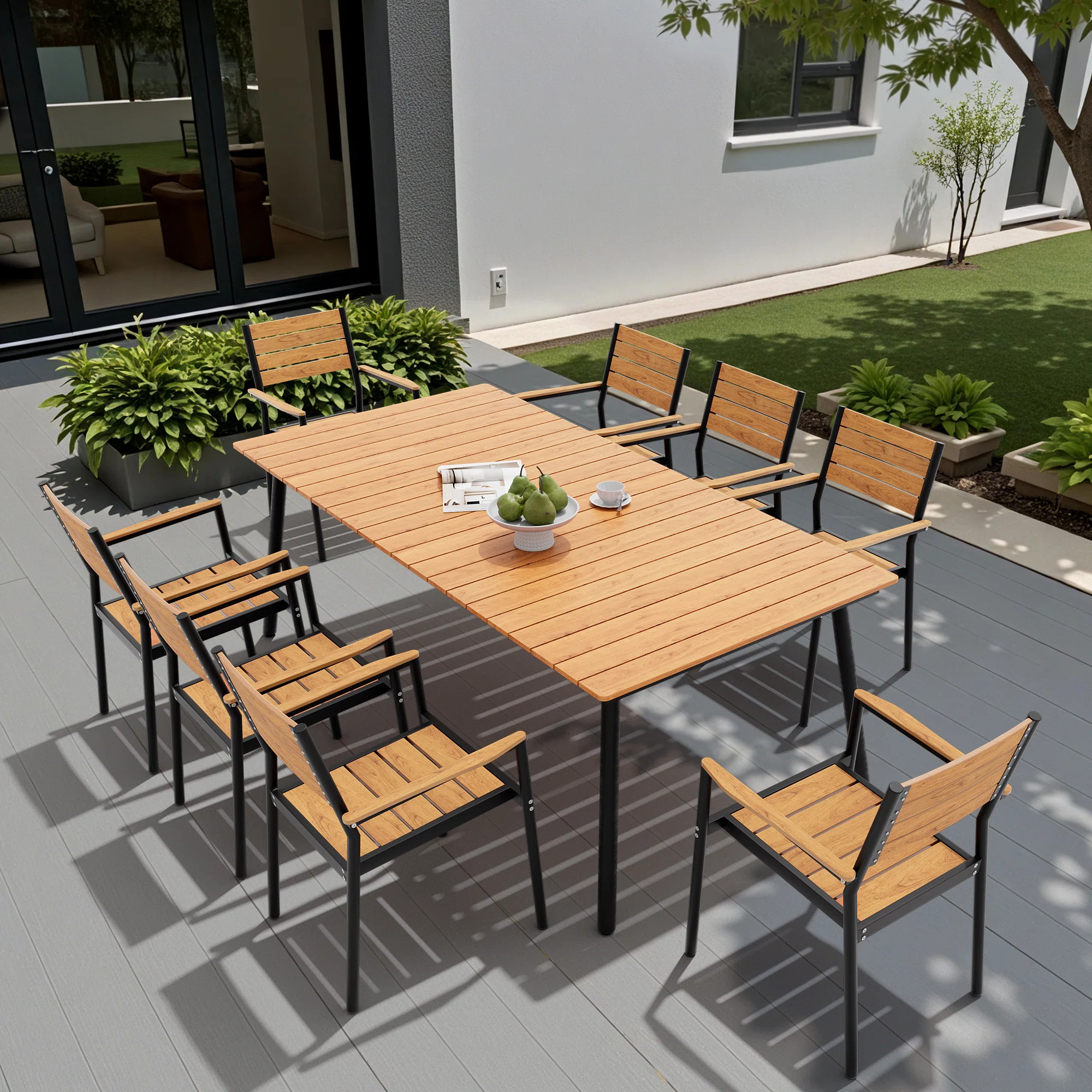 Cyanni 8 - Person 82.5'' L Outdoor Dining Set with Umbrella Hole (Set of 9) | Wayfair North America