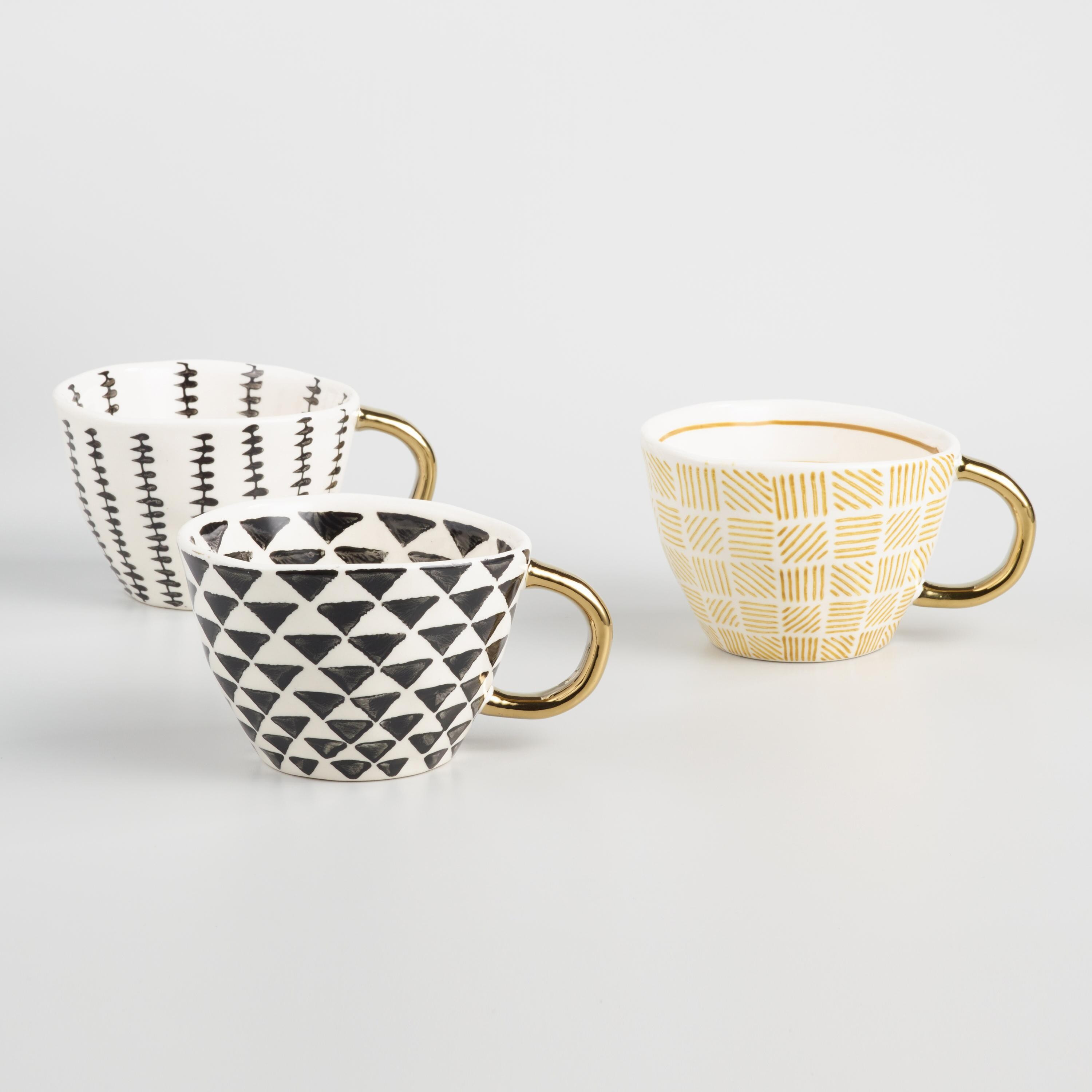 Geo Mugs with Gold Handles Set of 3 | World Market