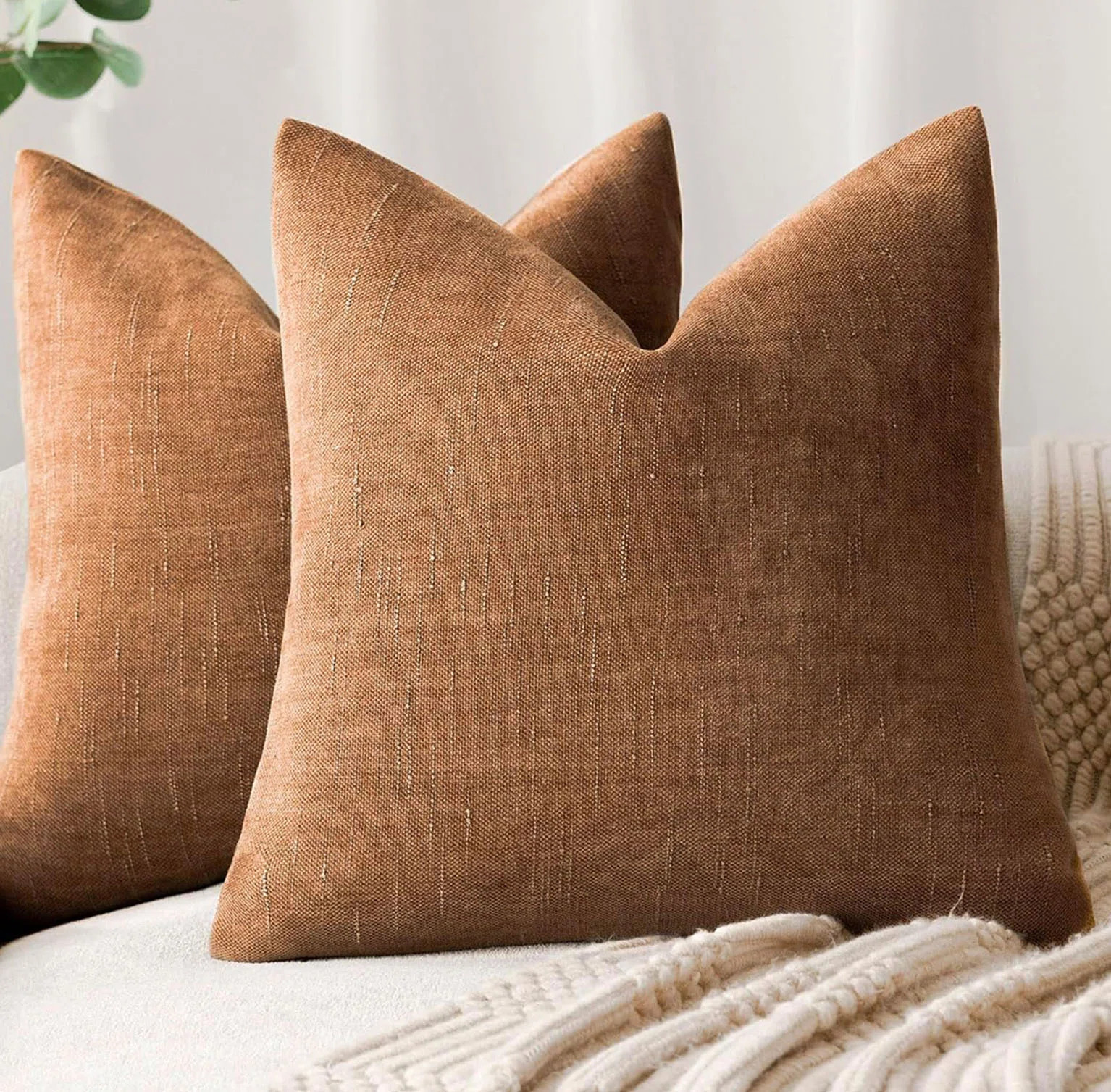 DIMGET Set of 2 Soft Textured Chenille Throw Decorative Pillow Covers Square Accent Solid Cushion... | Wayfair North America