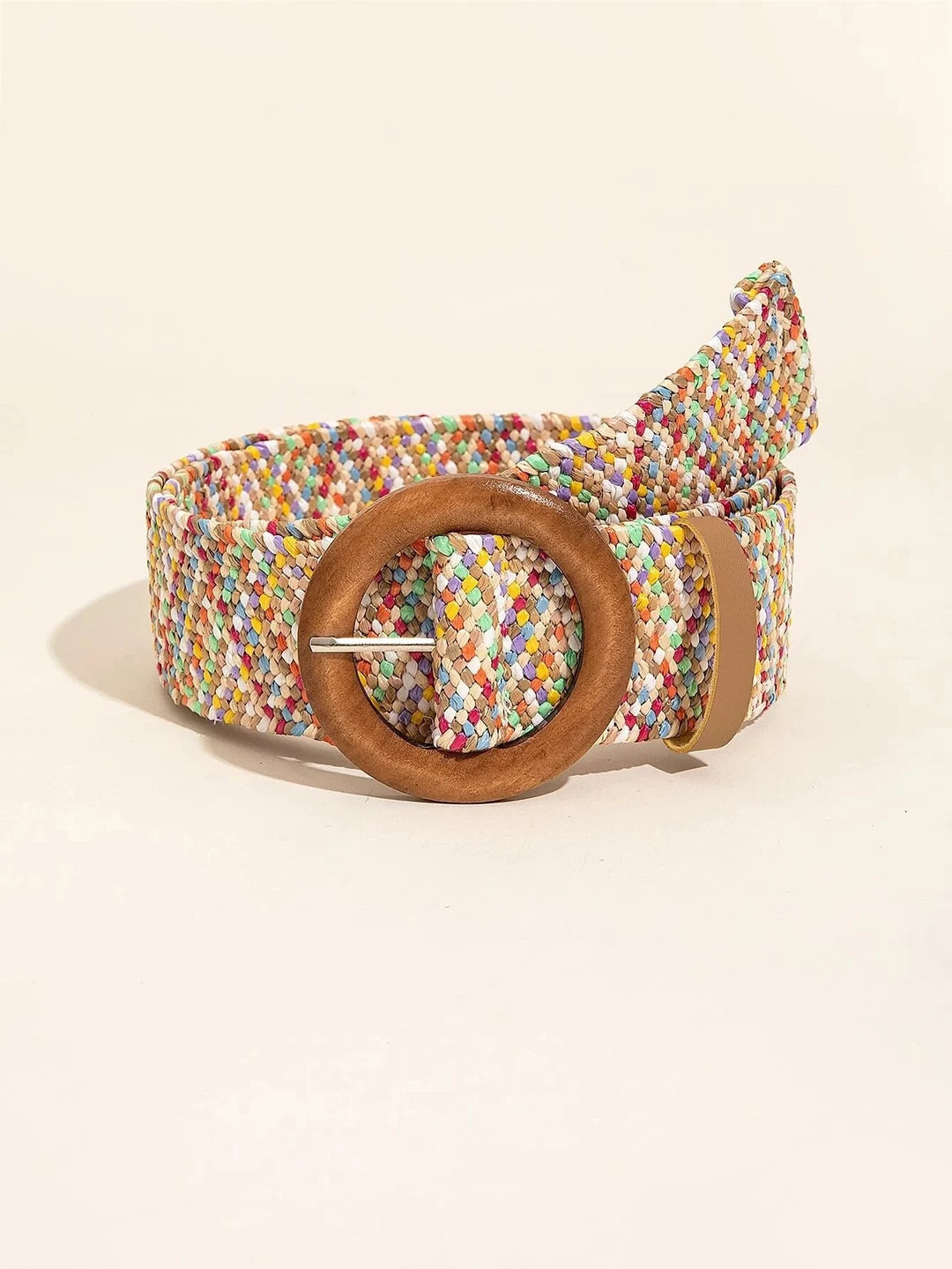 Multicolor Woven Belt, Plus Size Belt, Dress Belt, Round Buckle Belt, Stretchy Woven Belt, Patter... | Etsy (US)