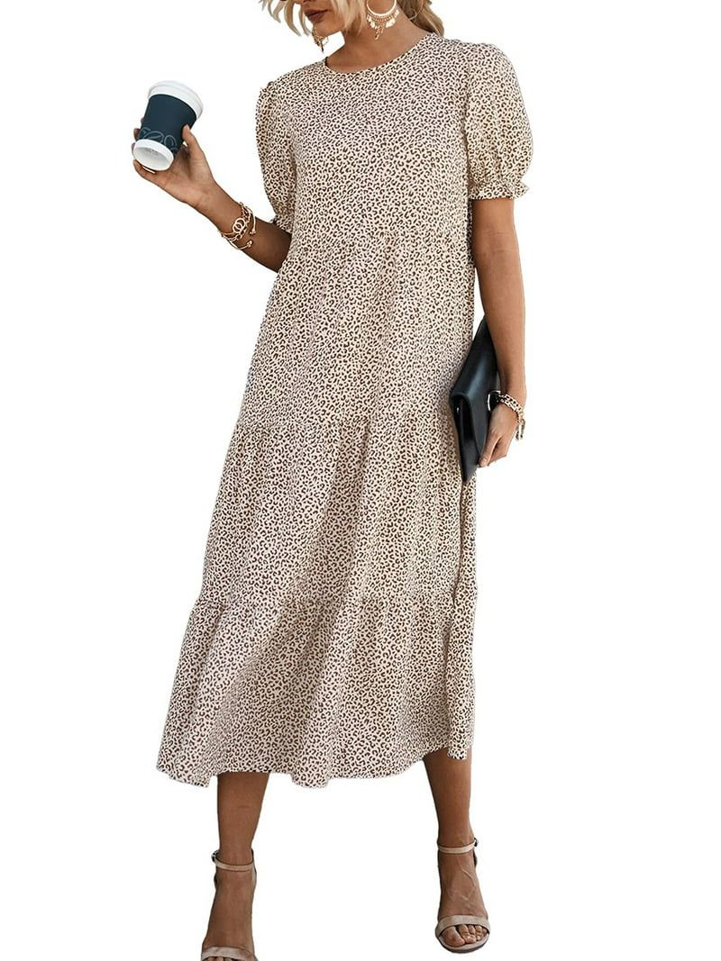 Fantaslook Dresses for Women Summer Casual Boho Dress Floral Print Puff Sleeve Midi Beach Dresses | Walmart (US)
