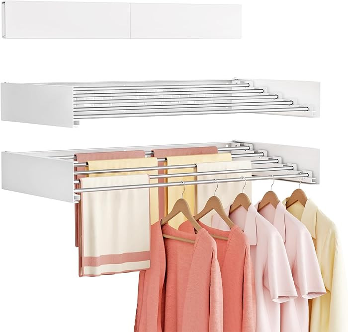 Wall Mounted Clothes Drying Rack Folding Indoor, Foldable Laundry Drying Rack Collapsible,Invisib... | Amazon (US)