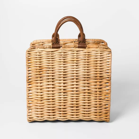 17.3" x 16.5" Rattan Log Holder with Leather Handles Natural - Threshold™ | Target