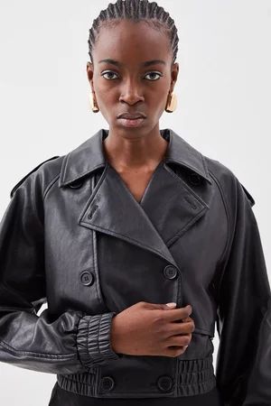 Faux Leather Tailored Bomber Mac Jacket | Karen Millen UK + IE + DE + NL