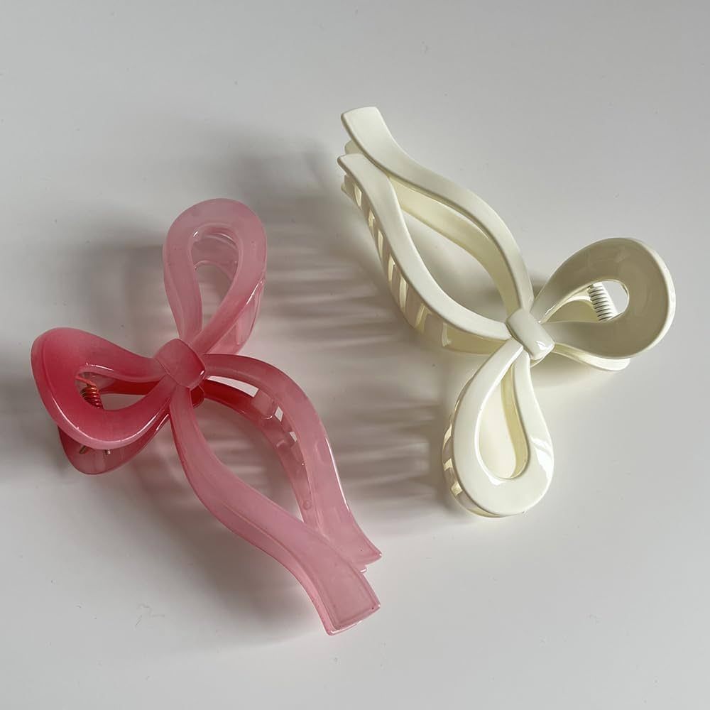 Trnerm Bows Claw Clips Hair Bows for Women 2PCS Pink & White Bows Hair Clips 5.1" Large Claw Clip... | Amazon (US)