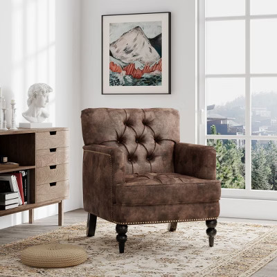 Upholstered Brown Accent Chairs Living Room Chairs Wide Armchair Sale,Club Chair with Tufted Back and Nailhead Trim-Koiai | Target