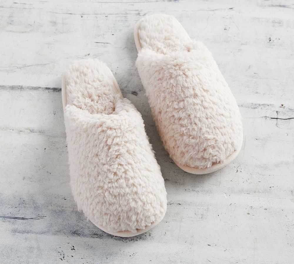 Blush Teddy Bear Faux Fur Slippers, Large | Pottery Barn (US)