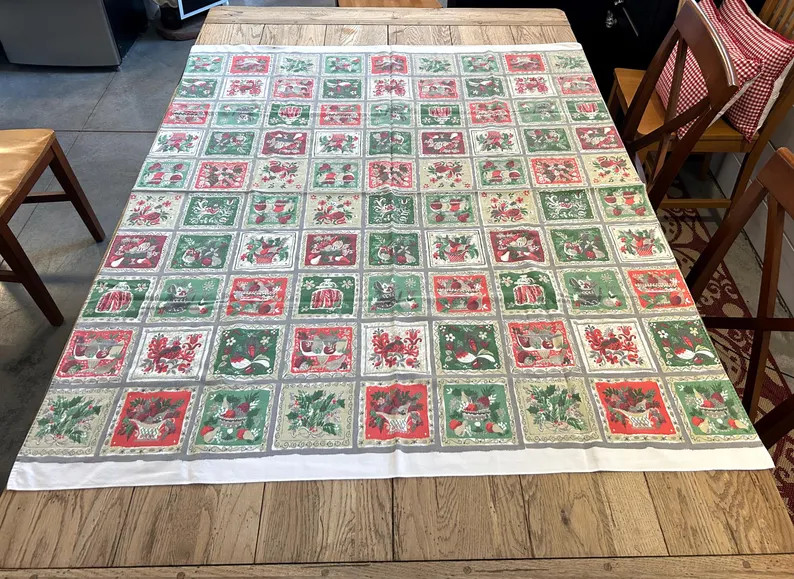 Vintage Tablecloth with Christmas Theme, Holiday Squares | Etsy (US)