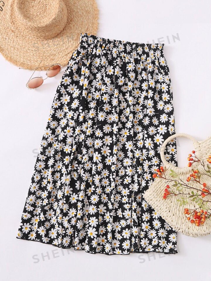 SHEIN VCAY Allover Daisy Print Skirt | SHEIN