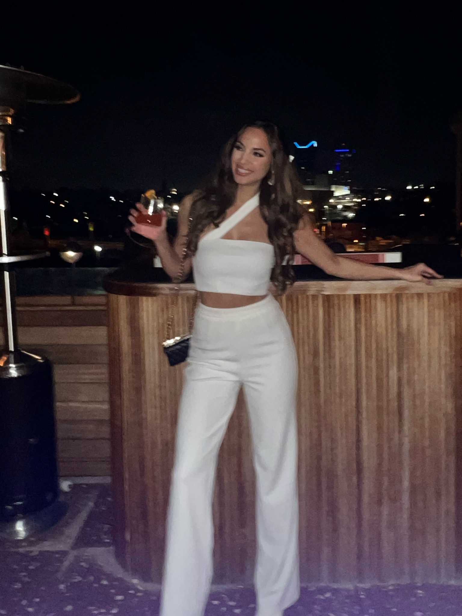 White two piece jumpsuit set #engaged #bridetobe #bridalparty #engagementparty #jumpsuit #ltkbride 