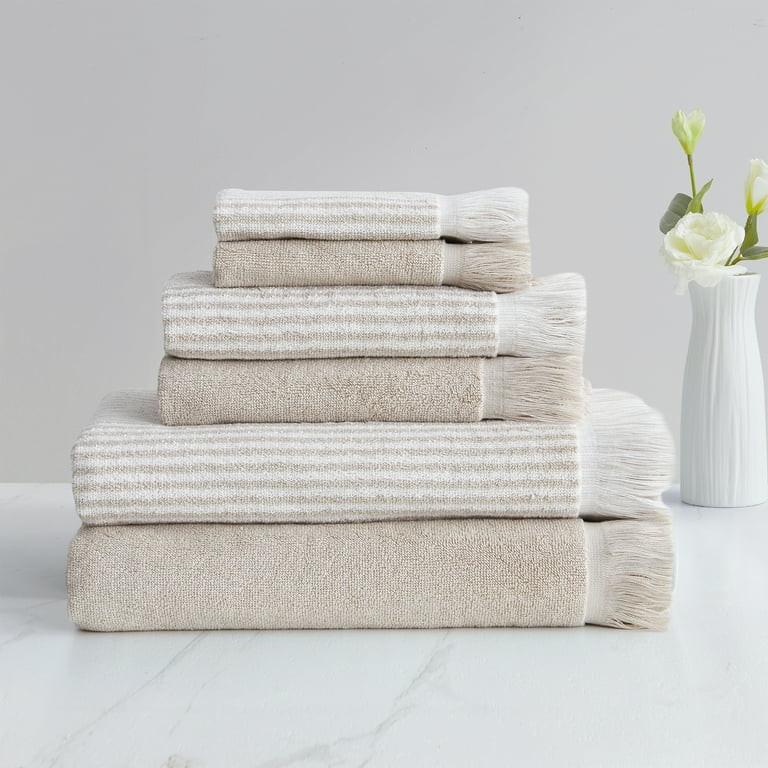 My Texas House 6 Piece Lancaster Solid Stripe Cotton Bath Towel Collection, off White | Walmart (US)