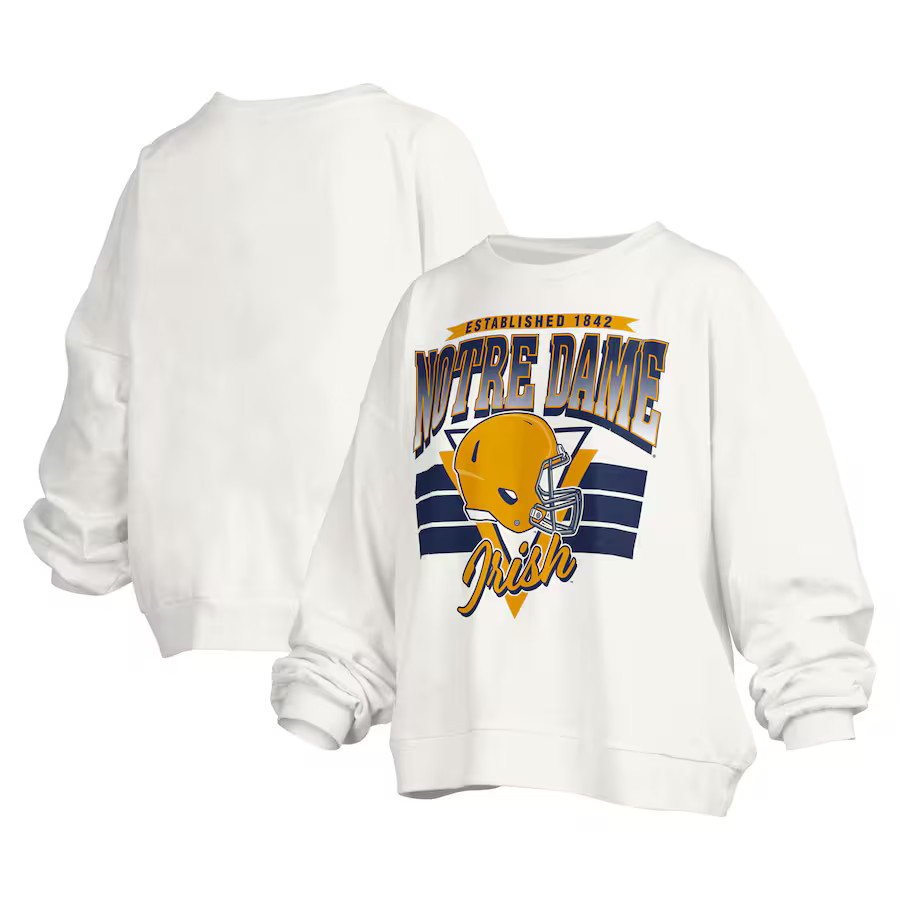 Notre Dame Fighting Irish Pressbox Women's Janice Retro Logo Oversized Pullover Sweatshirt - Whit... | Fanatics