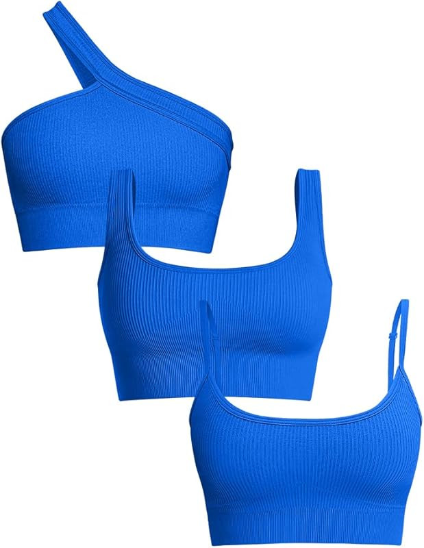 OQQ Women's 3 Piece Medium Support Tank Top Ribbed Exercise Seamless Scoop Neck Sports Bra One Sh... | Amazon (US)