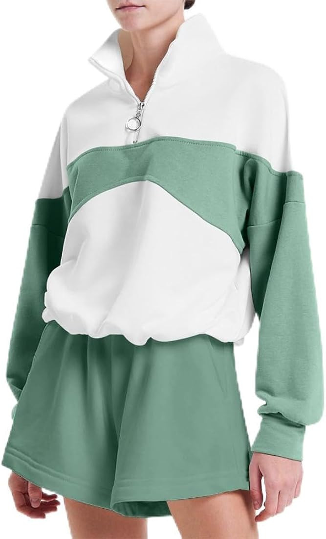 Mezyjoer Women 2 Piece Outfits Loungwear Sweatsuit zip pullover Sweatshirt & Lounge Shorts Casual... | Amazon (US)