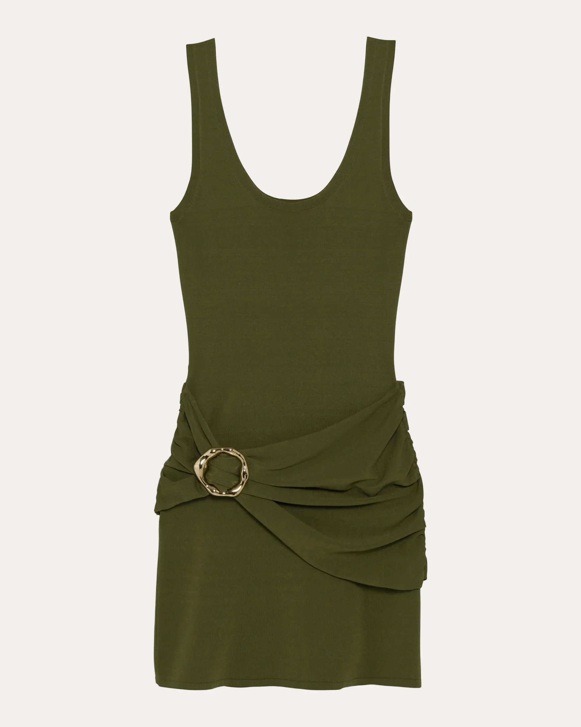 SIMKHAI Women's Alivia Gathered Knit Hardware Mini Dress in Green Viscose/Nylon | Olivela