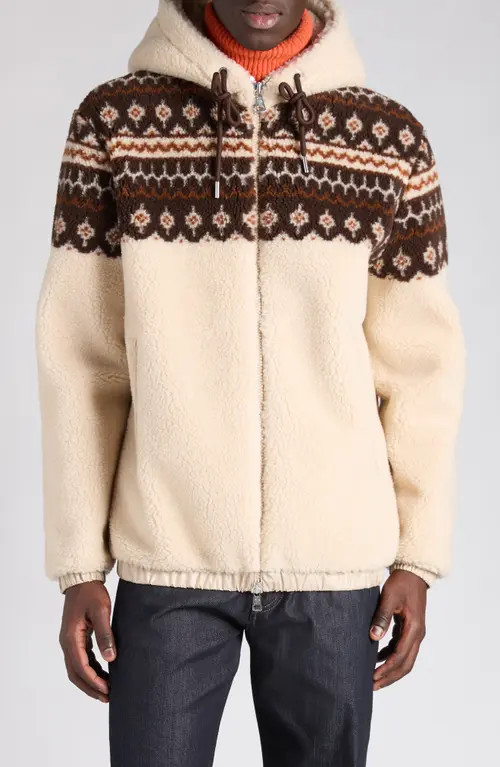 Moncler Fleece Hooded Jacket in Beige at Nordstrom, Size Large | Nordstrom