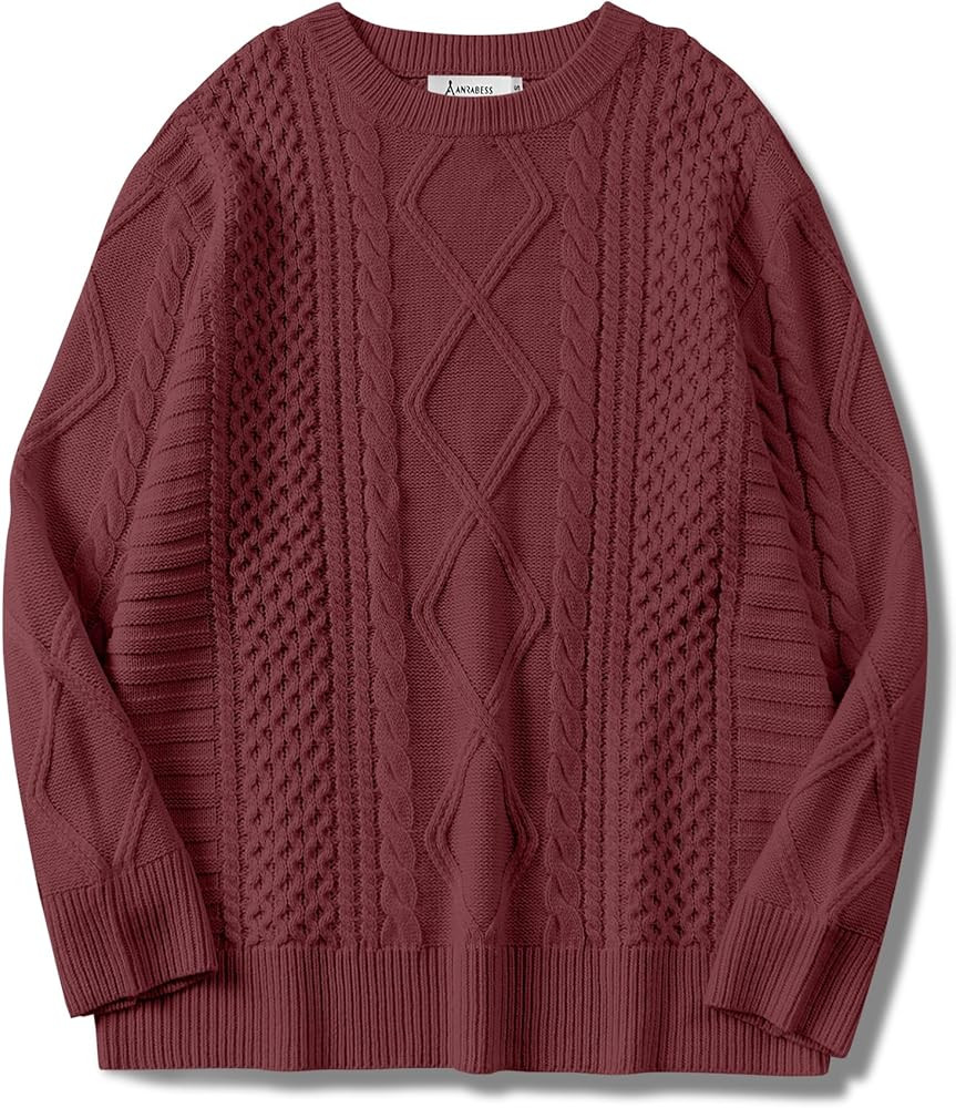 ANRABESS Sweaters Crewneck Cable Knit Pullover | Amazon (US)