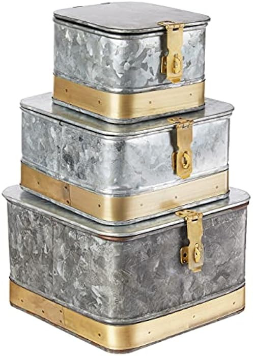 Creative Co-Op DF2376 Decorative Galvanized Lids & Brass Accents (Set of 3 Sizes) Metal Boxes, Si... | Amazon (US)