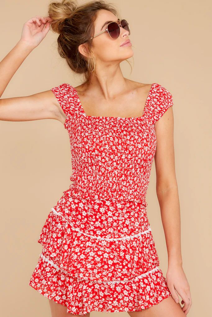 Blushing Hearts Red Floral Print Top | Red Dress 