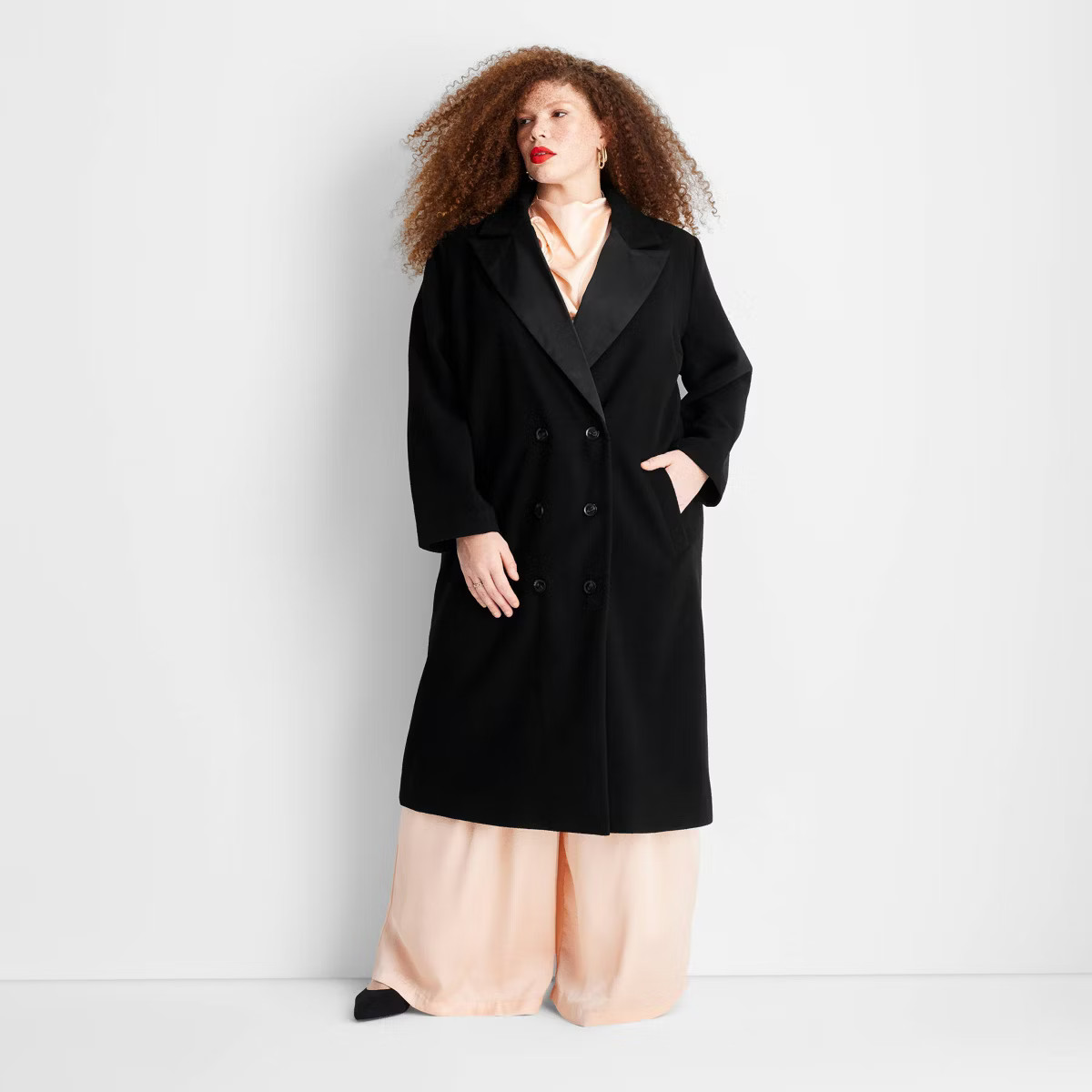 Women's Notched Lapel Double-Breasted Coat - Future Collective Black | Target