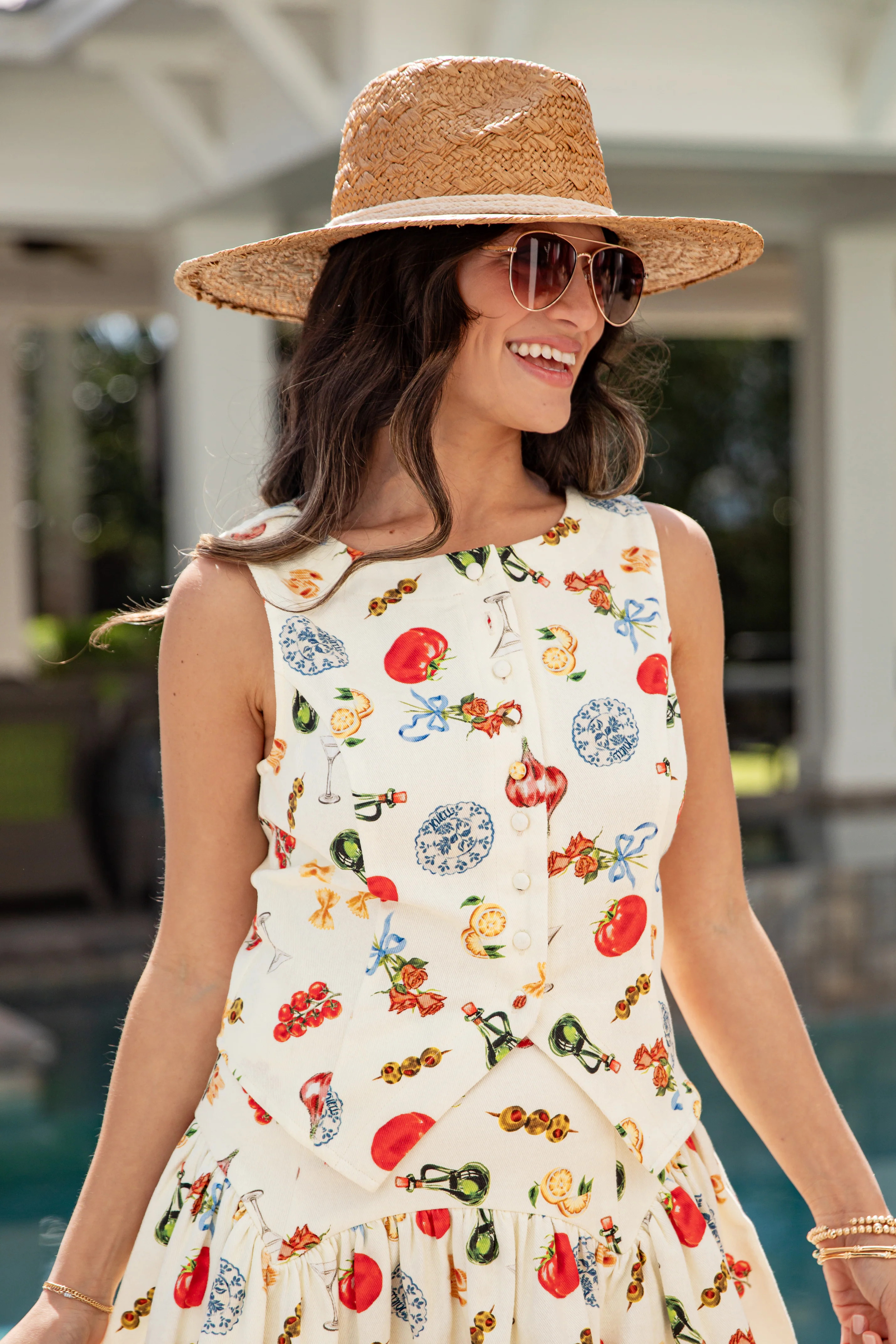Amalfi Market Cream Printed Vest Top | Dress Up