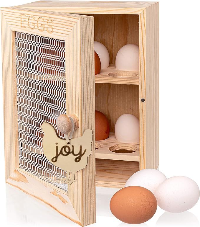 OkayJo - Egg Storage - Wooden Egg Holder - Farmhouse Kitchen - Egg Organizer - 12 Eggs - Egg Stan... | Amazon (US)