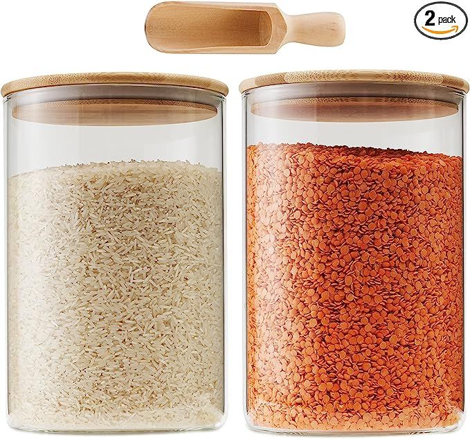 Stylvio Glass Jars with Airtight Bamboo Lids 2 Pcs 100 OZ, Flour and Sugar Containers with Wooden... | Amazon (US)