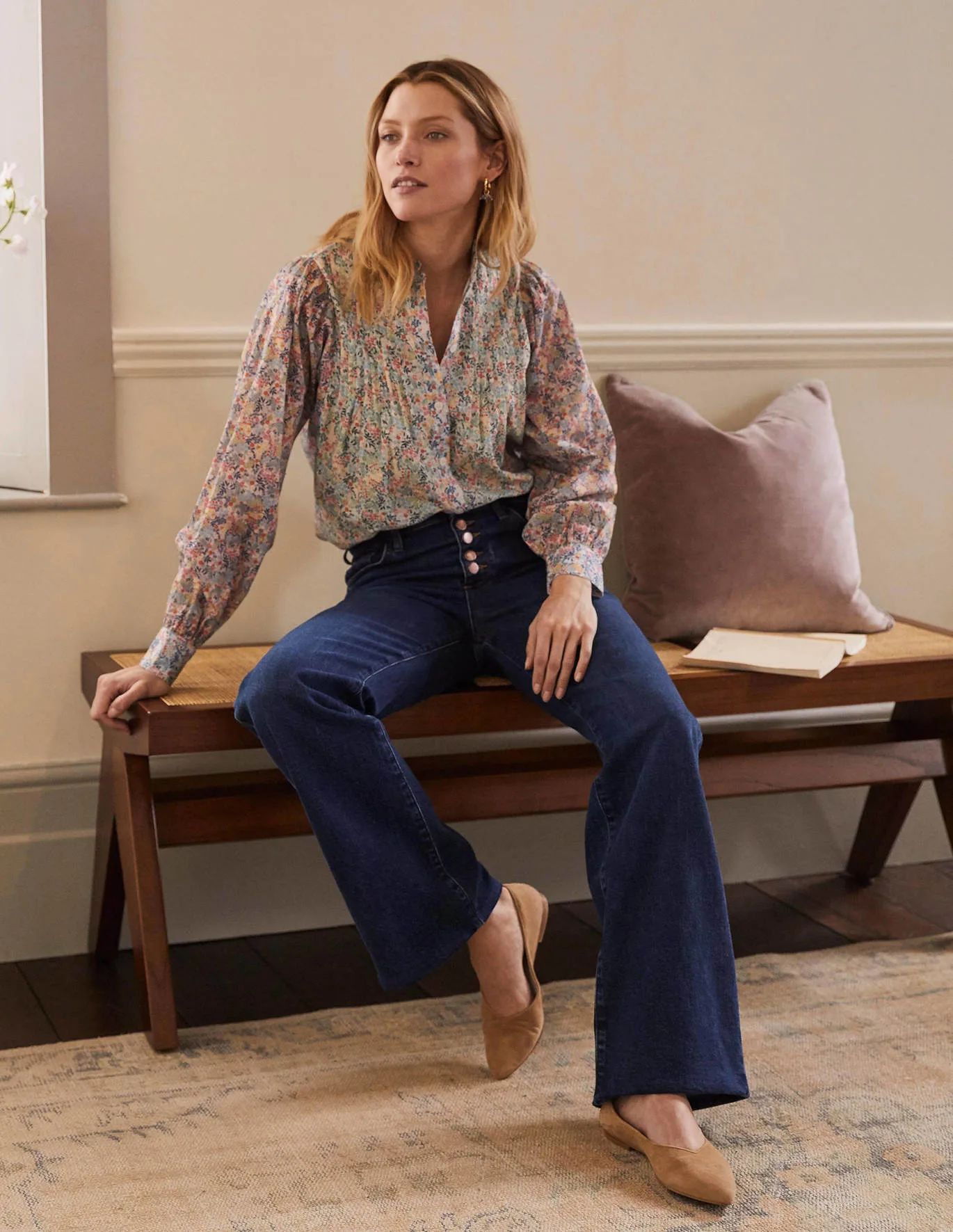 Button Fly Relaxed Flares - Dark Vintage | Boden US | Boden (US)