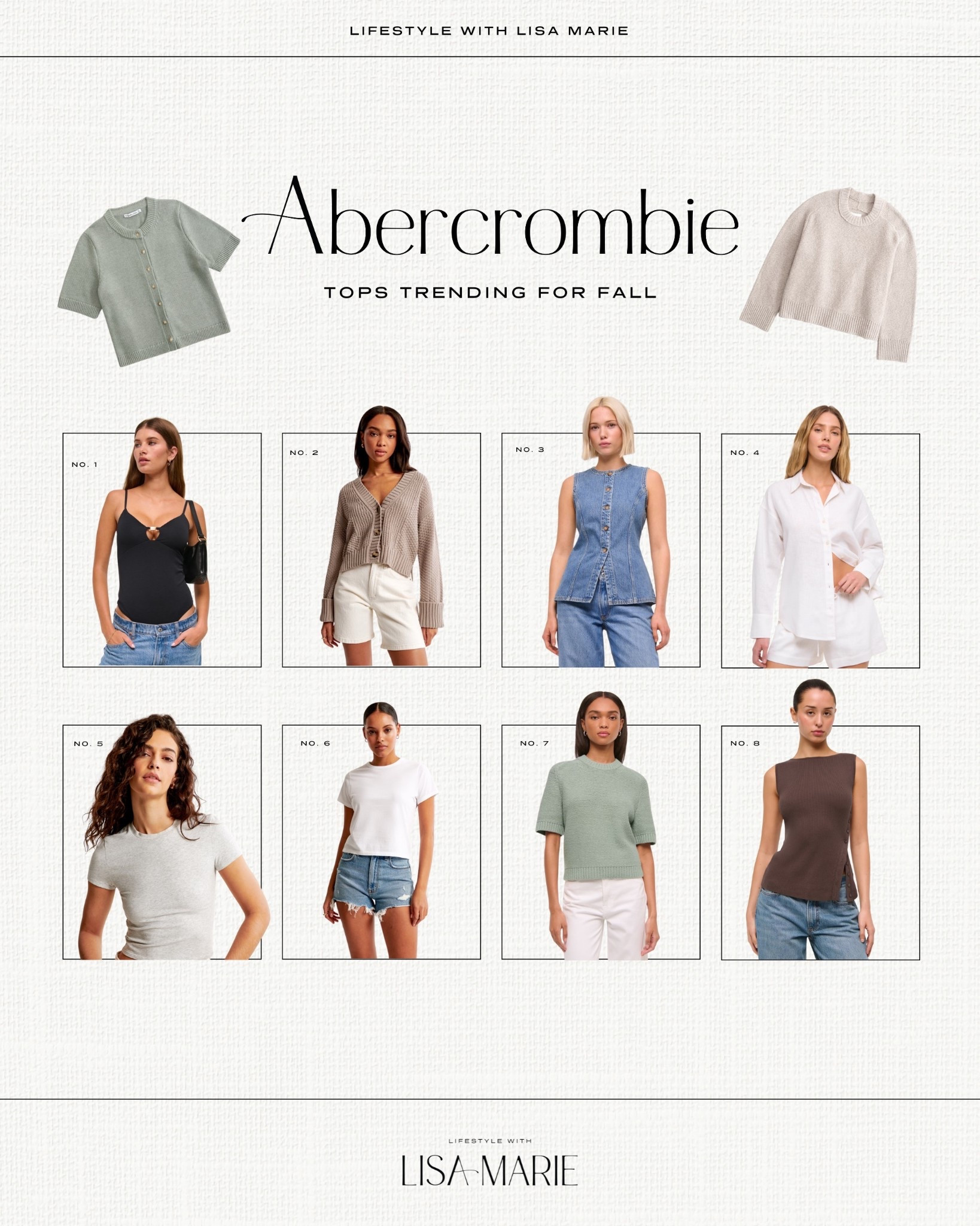 Abercrombie fall tops. Fall workwear. Elevated casual. Snappy casual. Summer tops. Summer style. Summer Outfits. Fall style. Sweater top. Denim vests. Vacation outfits. East coast style. 

#LTKWorkwear #LTKTravel #LTKSeasonal
