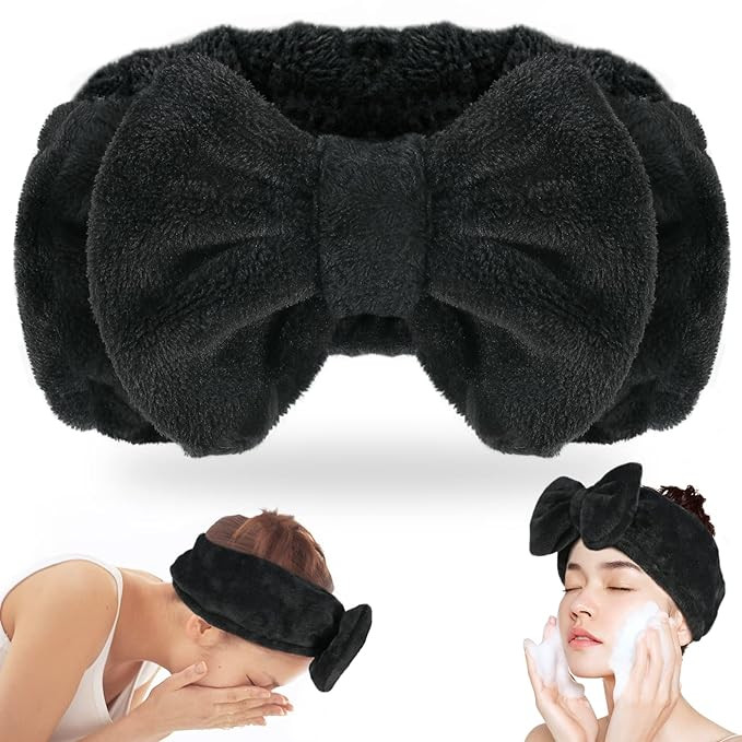 Shintop Spa Headband, Soft Carol Fleece Makeup Headband with Cute Bow Elastic Hairband for Washin... | Amazon (US)